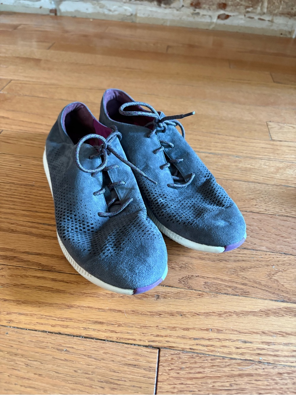 Cole Haan Women's Suede Lace-Up Sneakers in Blue with Purple Accents